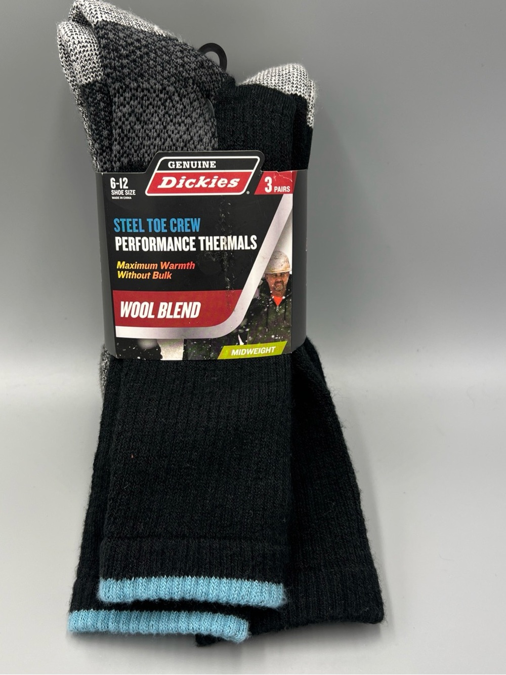 3 Pairs! Dickies Steel Toe Crew Performance Thermals Socks. Midweight, Sz 6-12